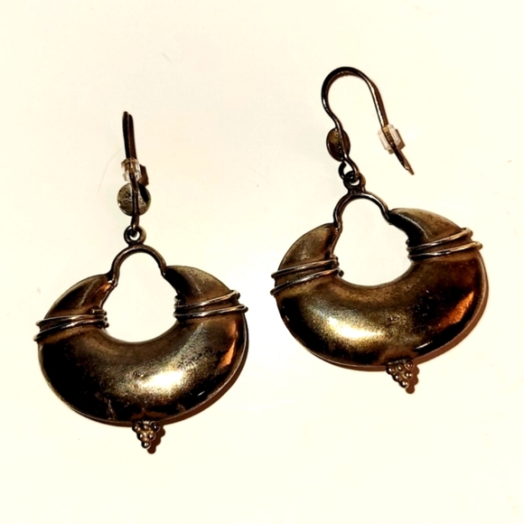 Vintage Earrings, Purple Amethyst Sterling Silver Puffy Hoop Drop Earrings - Picture 5 of 6